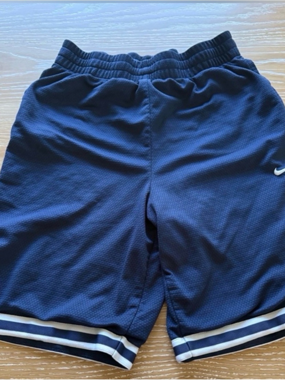Nike Dark Blue Mesh Athletic Shorts with White Swoosh